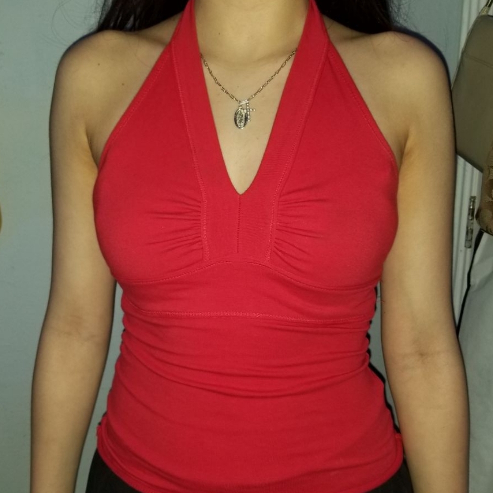 Red sleeveless top